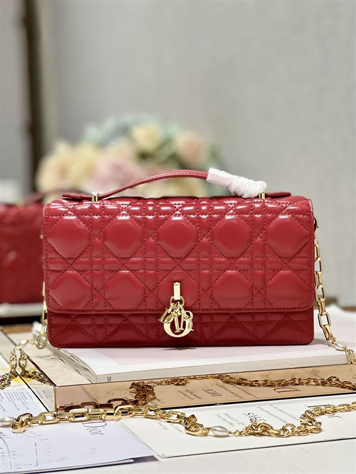 DIOR MISS DIOR MINI BAG RED CANNAGE LAMBSKIN