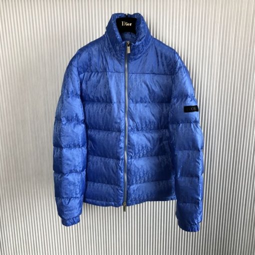 DIOR OBLIQUE DOWN JACKET BLUE TECHNICAL JACQUARD - DRC005