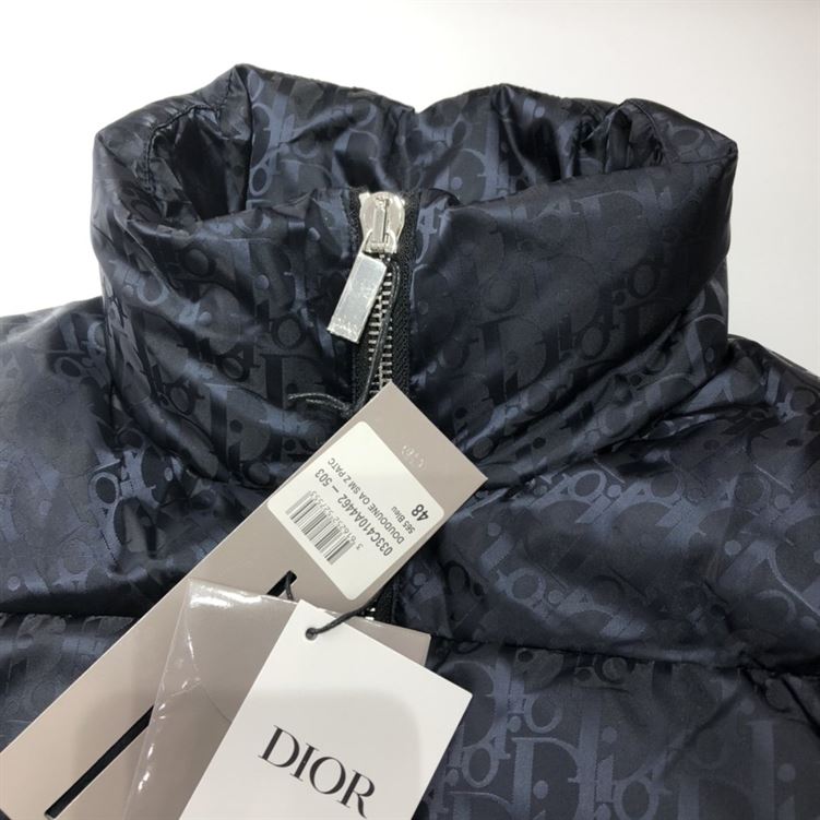 DIOR OBLIQUE DOWN JACKET NAVY BLUE TECHNICAL JACQUARD - DRC003