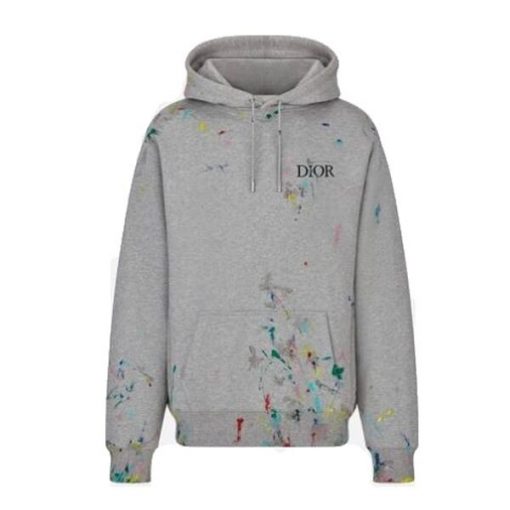DIOR OVERSIZED SWEATSHIRT WHITE COTTON FLEECE WITH PAINT PRINT