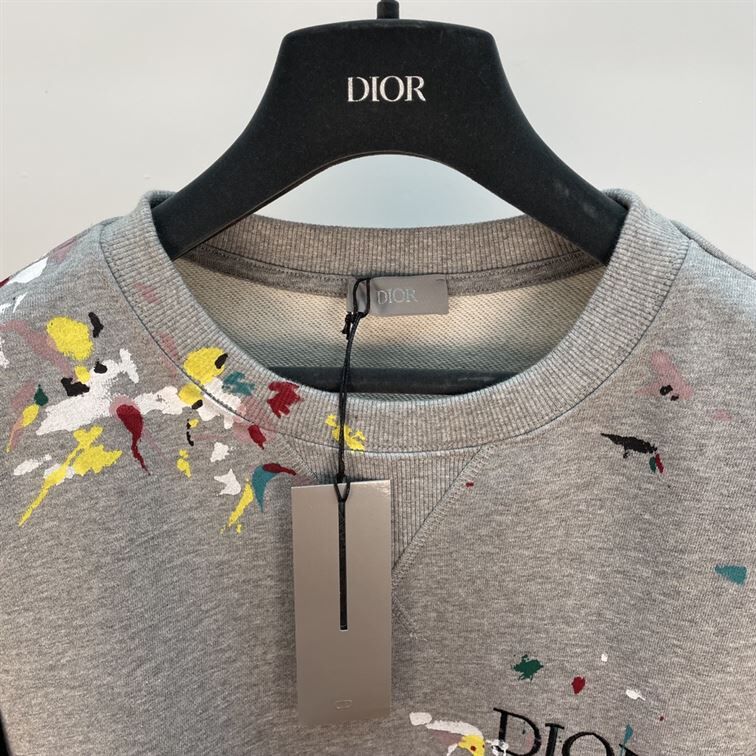 DIOR OVERSIZED SWEATSHIRT WHITE COTTON FLEECE WITH PAINT PRINT - DOS014