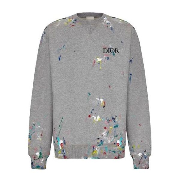 DIOR OVERSIZED SWEATSHIRT WHITE COTTON FLEECE WITH PAINT PRINT - DOS014