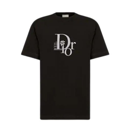 DIOR RELAXED-FIT DIOR BY ERL T-SHIRT BLACK SLUB COTTON JERSEY - DOT022