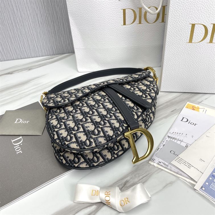 DIOR SADDLE BAG WITH STRAP BLUE DIOR OBLIQUE JACQUARD