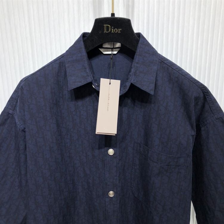 DIOR SHORT-SLEEVED OVERSHIRT NAVY BLUE AND BLACK DIOR OBLIQUE KASURI COTTON DENIM - DOT014