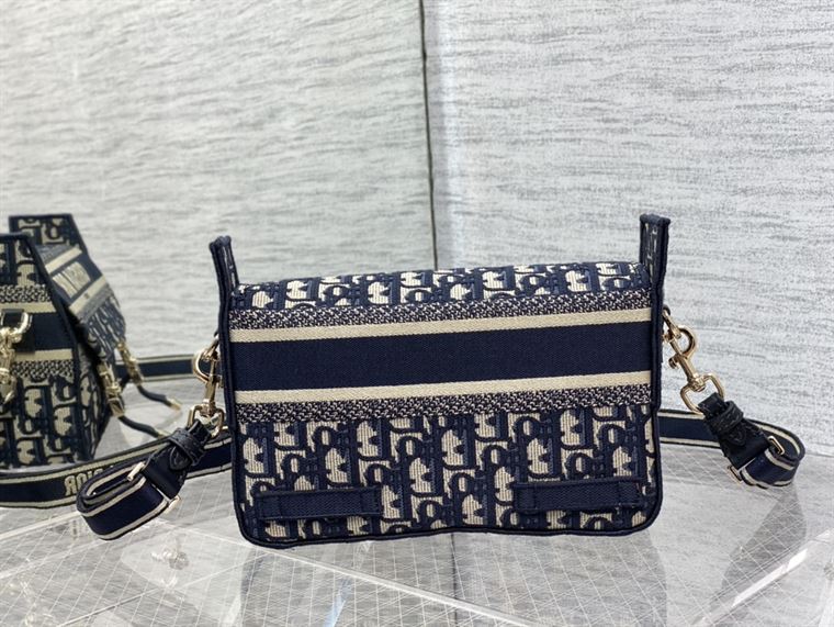DIOR SMALL DIORCAMP BAG BLUE DIOR OBLIQUE EMBROIDERY