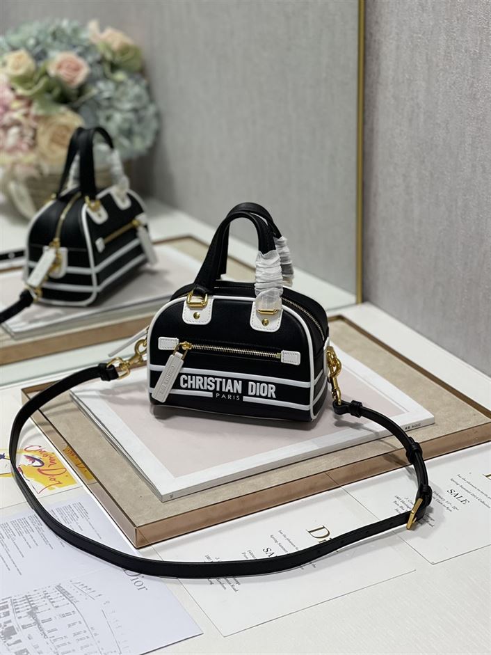 DIOR VIBE ZIP BOWLING MICRO BAG BLACK CALFSKIN