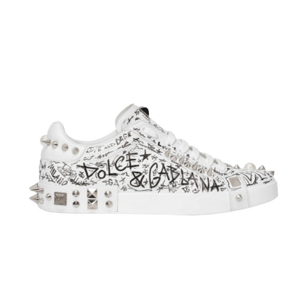 DOLCE & GABBANA CALFSKIN NAPPA PORTOFINO SNEAKERS WITH STUDS – DG019