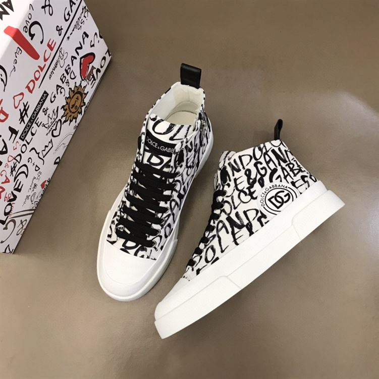 DOLCE & GABBANA CANVAS PORTOFINO LIGHT MID-TOP SNEAKERS WITH DG LOGO PRINT – DG005