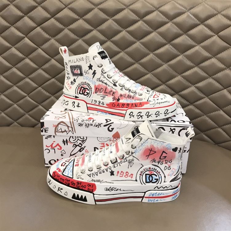 DOLCE & GABBANA HAND-PAINTED GRAFFITI CANVAS PORTOFINO LIGHT MID-TOP SNEAKERS – DG004