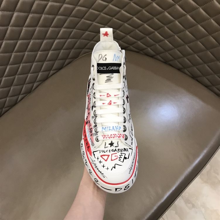 DOLCE & GABBANA HAND-PAINTED GRAFFITI CANVAS PORTOFINO LIGHT MID-TOP SNEAKERS – DG004