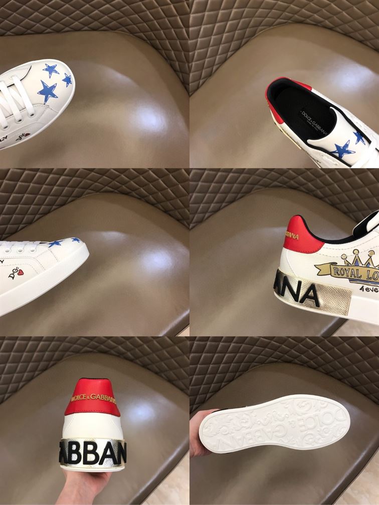 DOLCE & GABBANA LEATHER ROYAL LOVE PRINT SNEAKERS IN WHITE – DG007