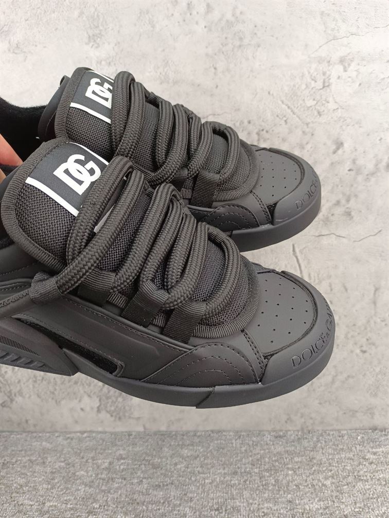 DOLCE & GABBANA MIXED-MATERIAL PORTOFINO SNEAKERS IN BLACK – DG038