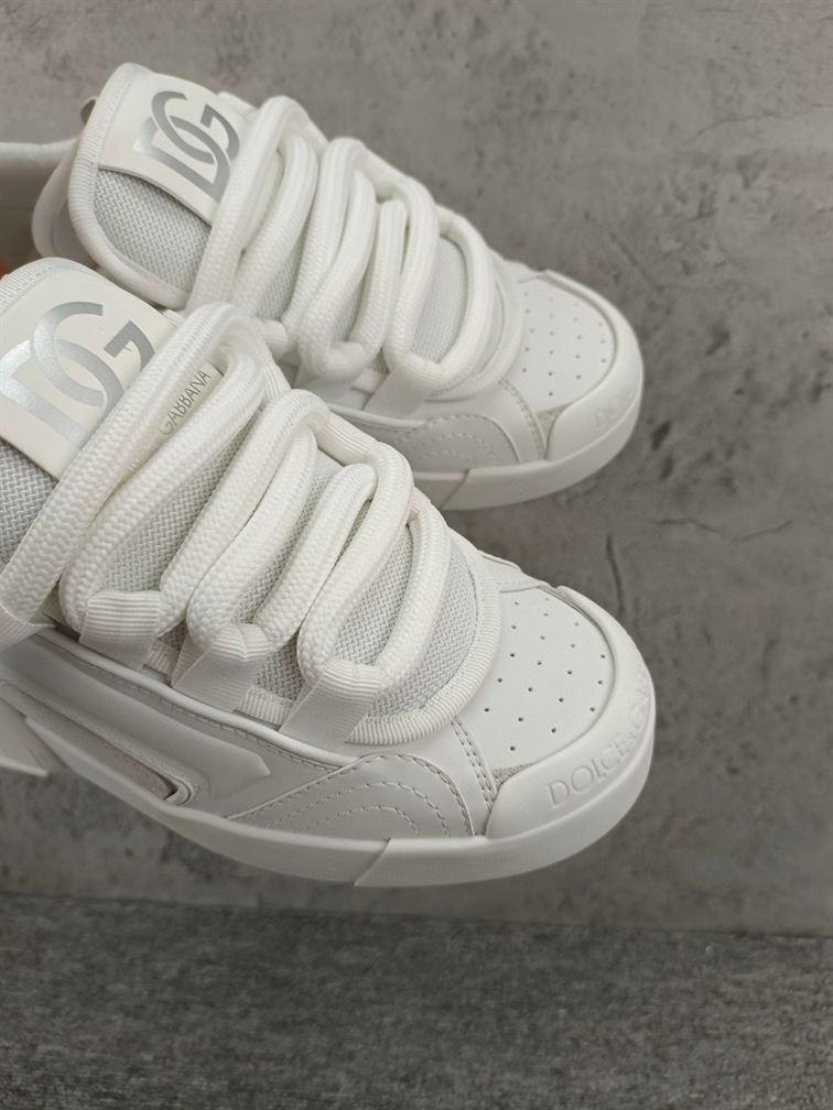 DOLCE & GABBANA MIXED-MATERIAL PORTOFINO SNEAKERS IN WHITE – DG036