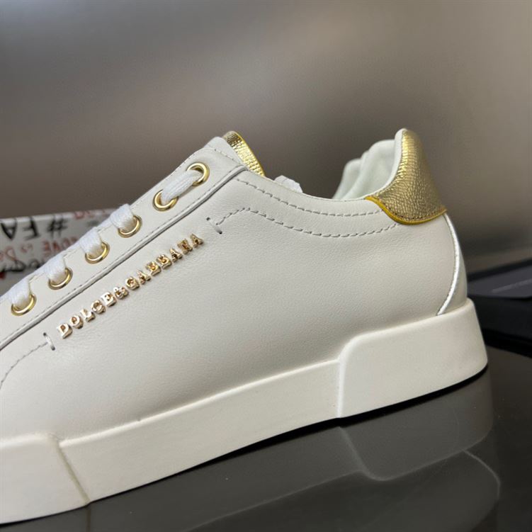 DOLCE & GABBANA WHITE AND GOLD PORTOFINO SNEAKERS – DG035