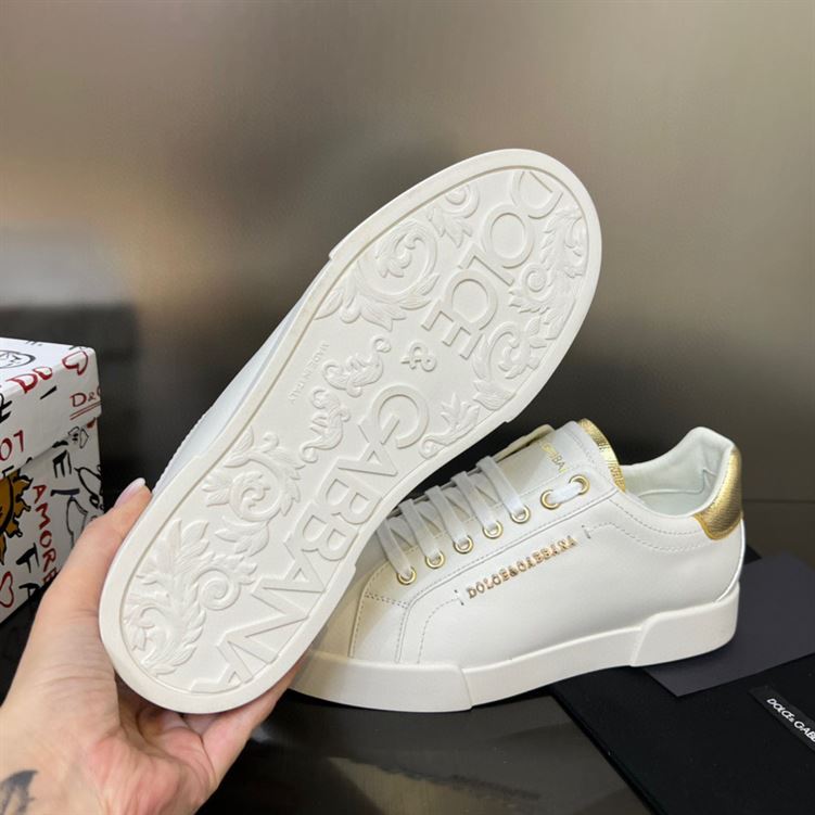 DOLCE & GABBANA WHITE AND GOLD PORTOFINO SNEAKERS – DG035