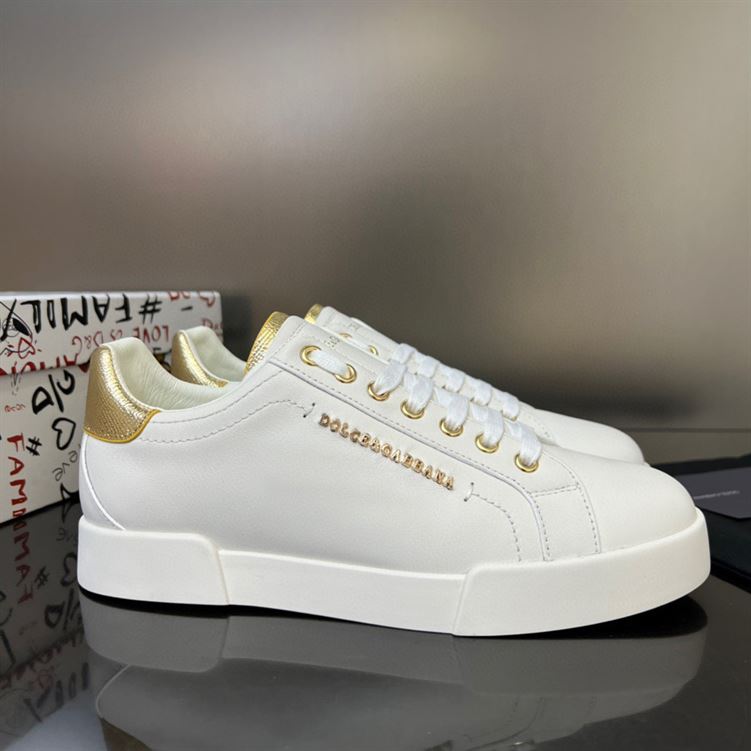 DOLCE & GABBANA WHITE AND GOLD PORTOFINO SNEAKERS – DG035