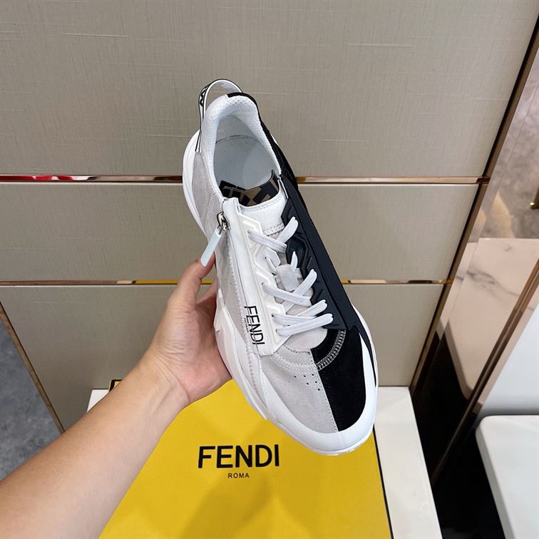 FENDI FLOW BICOLOR SUEDE LOW-TOP SNEAKERS - FDS006