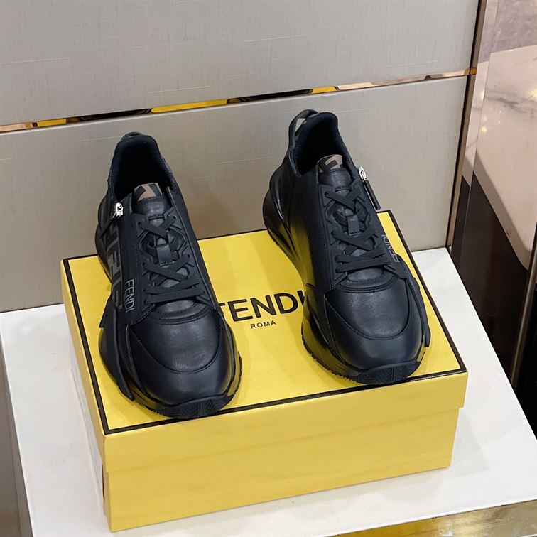 FENDI FLOW BLACK LEATHER LOW TOPS - FDS017