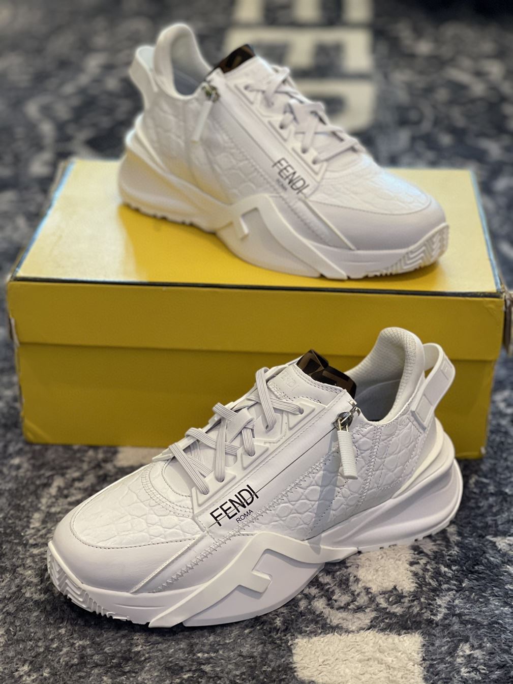 FENDI FLOW WHITE CAIMAN LOW TOPS - FDS012