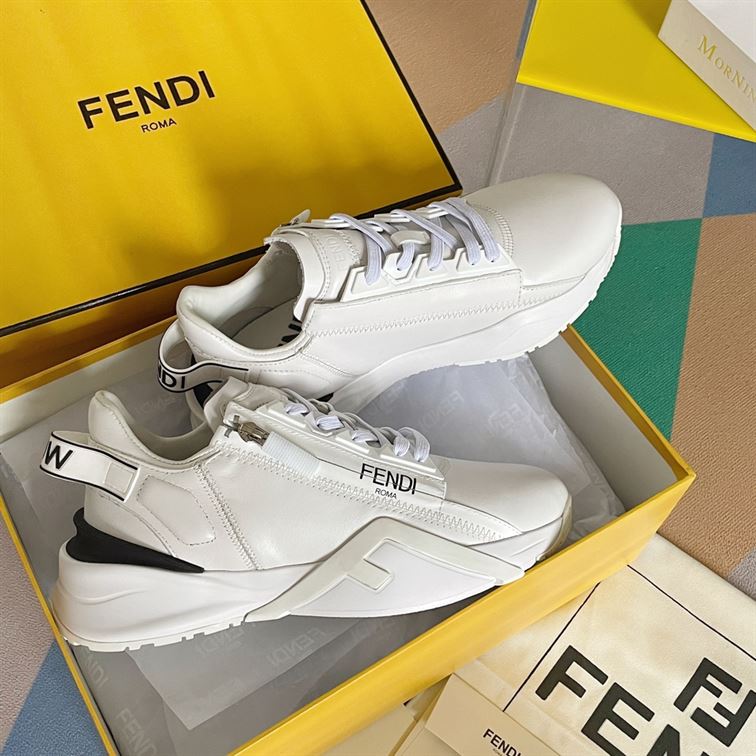 FENDI FLOW WHITE LEATHER LOW TOPS - FDS015