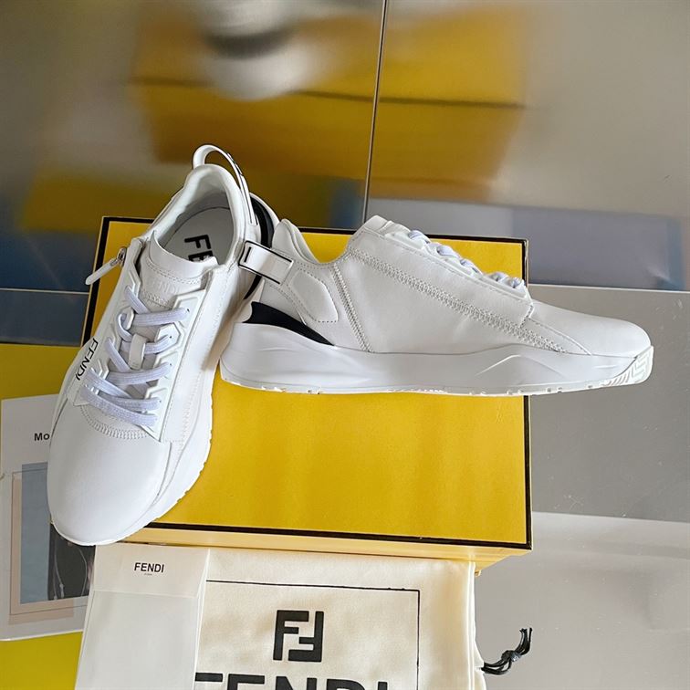 FENDI FLOW WHITE LEATHER LOW TOPS - FDS015