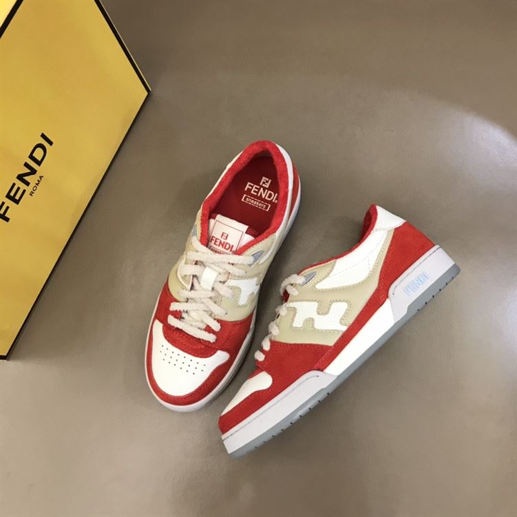 FENDI MATCH RED LEATHER LOW-TOPS SNEAKERS - FDS001