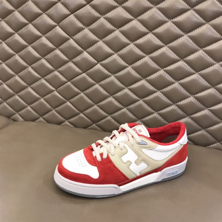 FENDI MATCH RED LEATHER LOW-TOPS SNEAKERS - FDS001