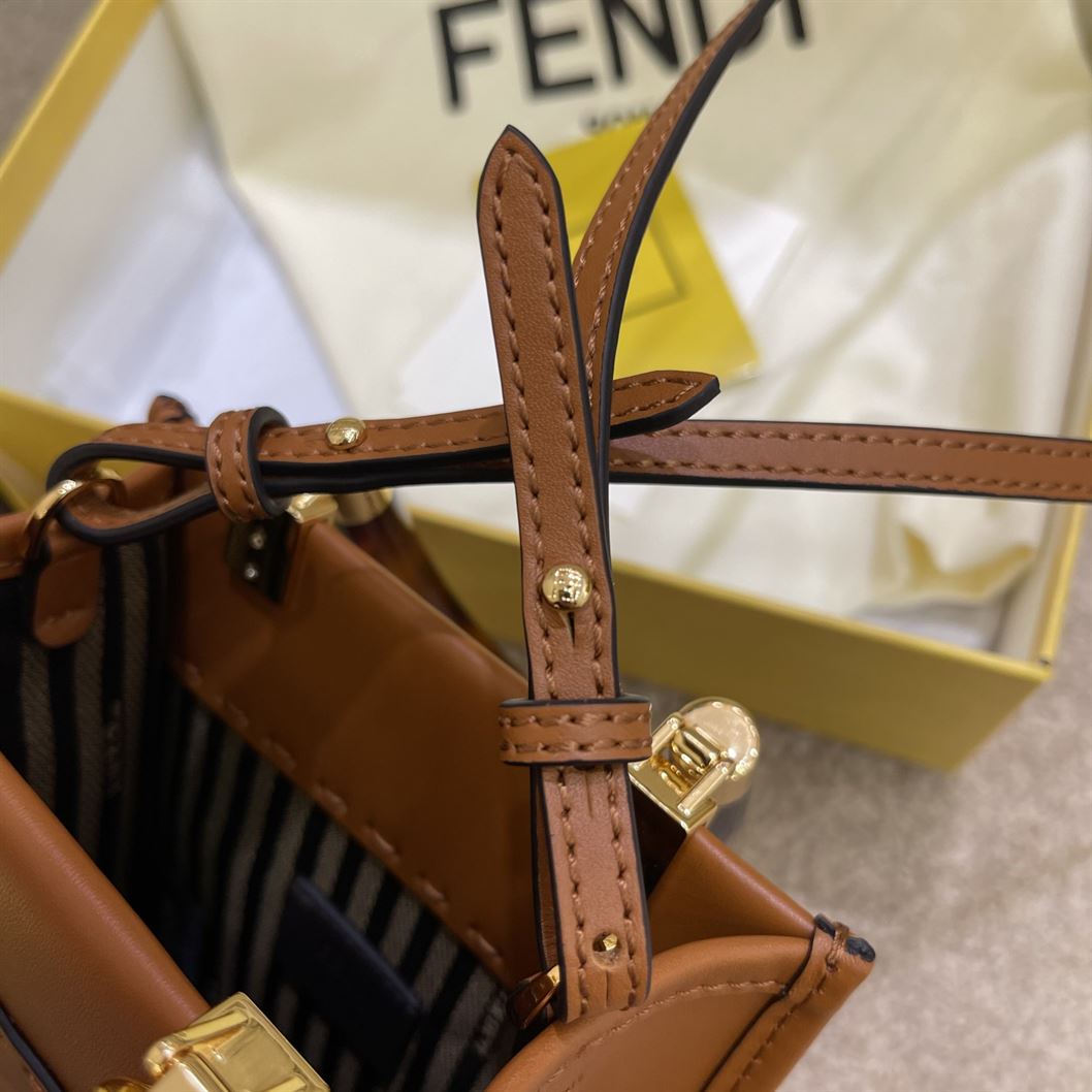 FENDI MINI SUNSHINE SHOPPER BROWN LEATHER MINI BAG