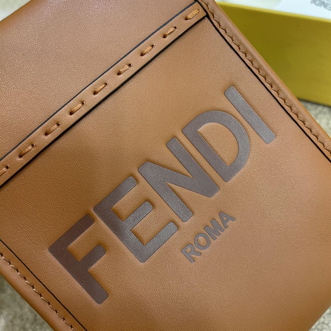 FENDI MINI SUNSHINE SHOPPER BROWN LEATHER MINI BAG