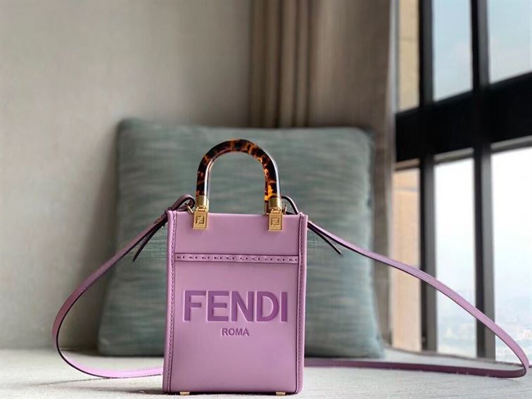 FENDI MINI SUNSHINE SHOPPER LILAC LEATHER MINI BAG