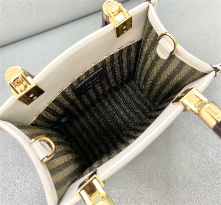 FENDI MINI SUNSHINE SHOPPER WHITE LEATHER MINI BAG