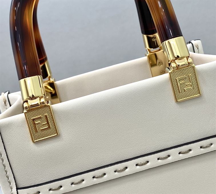 FENDI MINI SUNSHINE SHOPPER WHITE LEATHER MINI BAG