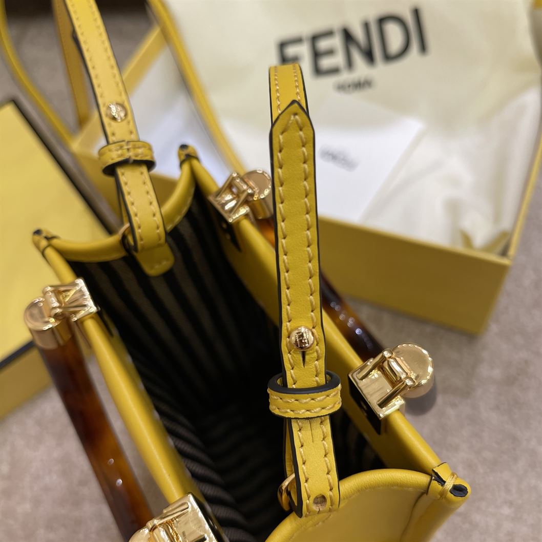FENDI MINI SUNSHINE SHOPPER YELLOW LEATHER MINI BAG
