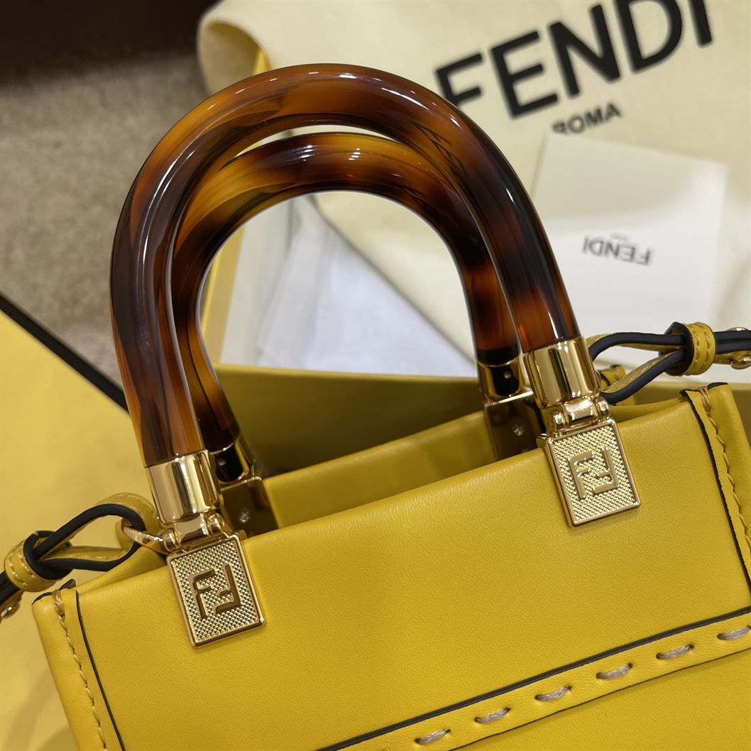 FENDI MINI SUNSHINE SHOPPER YELLOW LEATHER MINI BAG