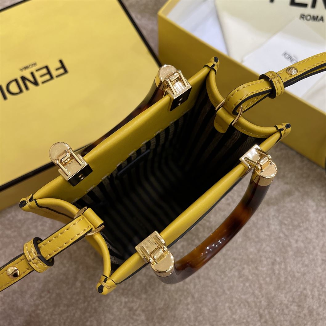 FENDI MINI SUNSHINE SHOPPER YELLOW LEATHER MINI BAG