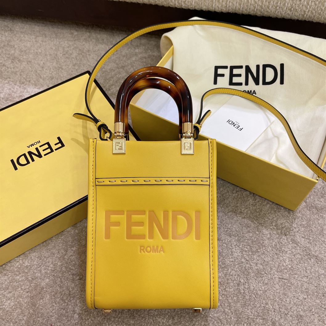 FENDI MINI SUNSHINE SHOPPER YELLOW LEATHER MINI BAG