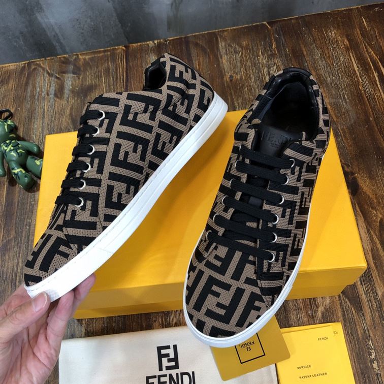 FENDI SNEAKERS BROWN FABRIC LOW-TOPS - FDS007
