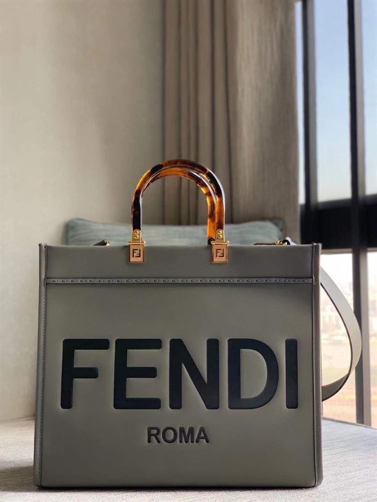 FENDI SUNSHINE MEDIUM GREY LEATHER SHOPPER