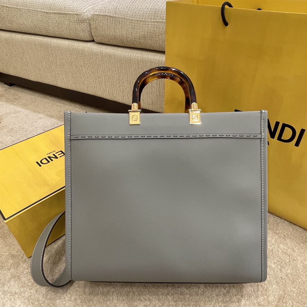 FENDI SUNSHINE MEDIUM GREY LEATHER SHOPPER BAG
