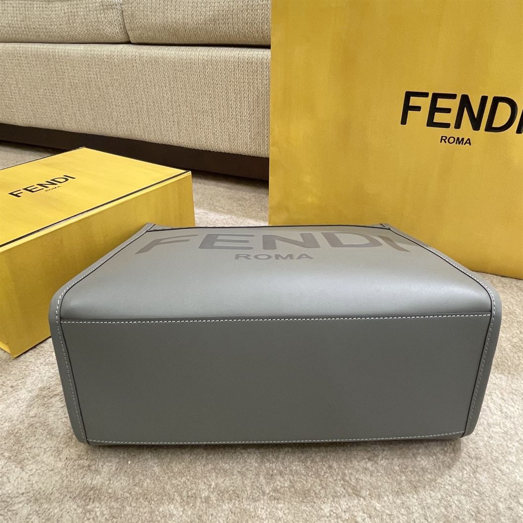 FENDI SUNSHINE MEDIUM GREY LEATHER SHOPPER BAG