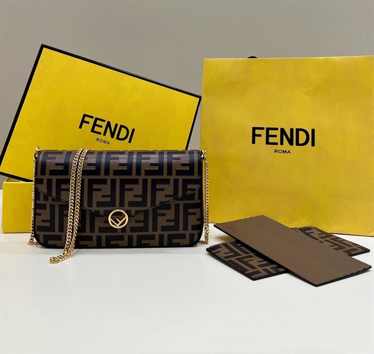 FENDI WALLET ON CHAIN WITH POUCHES BROWN