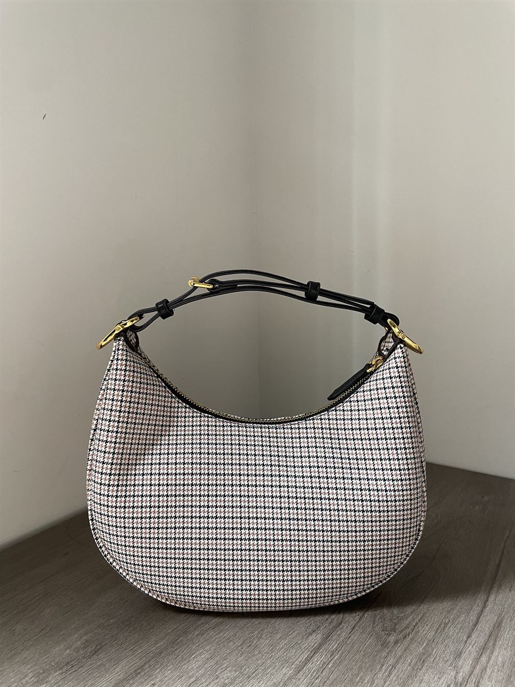 FENDIGRAPHY SMALL BROWN HOUNDSTOOTH WOOL BAG
