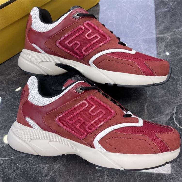 FENDY FASTER TRAINERS BURGUNDY NUBUCK LEATHER LOW TOPS - FDS021
