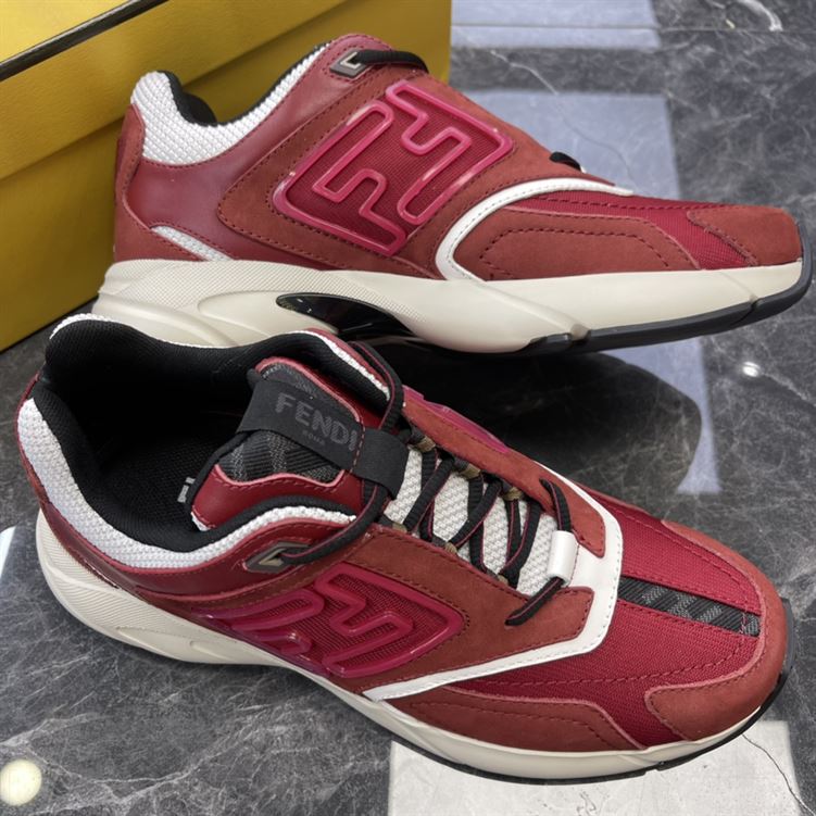 FENDY FASTER TRAINERS BURGUNDY NUBUCK LEATHER LOW TOPS - FDS021