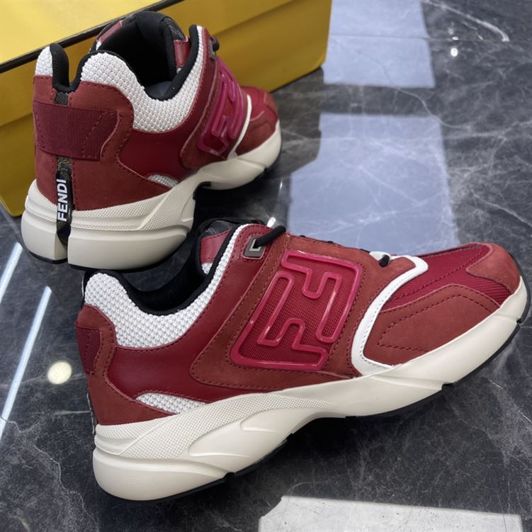 FENDY FASTER TRAINERS BURGUNDY NUBUCK LEATHER LOW TOPS - FDS021