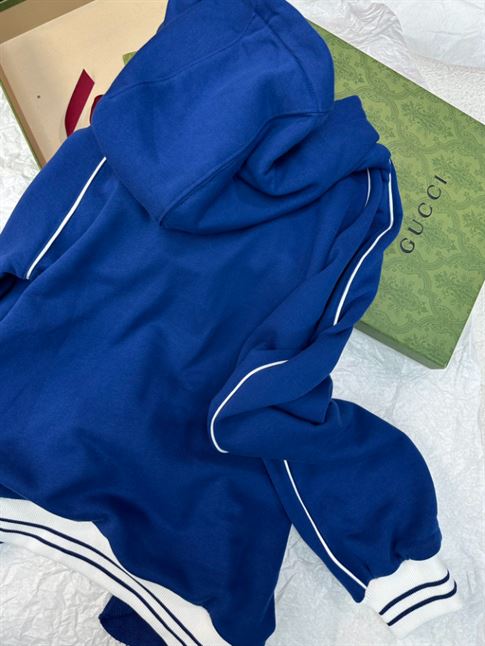 GUCCI BLUE COTTON JERSEY LOGO ZIPPED HOODIE - GCJ036