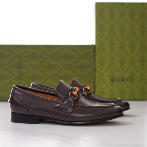 GUCCI BRIXTON WEB LOAFER IN LEATHER WITH HORSEBIT - GL009