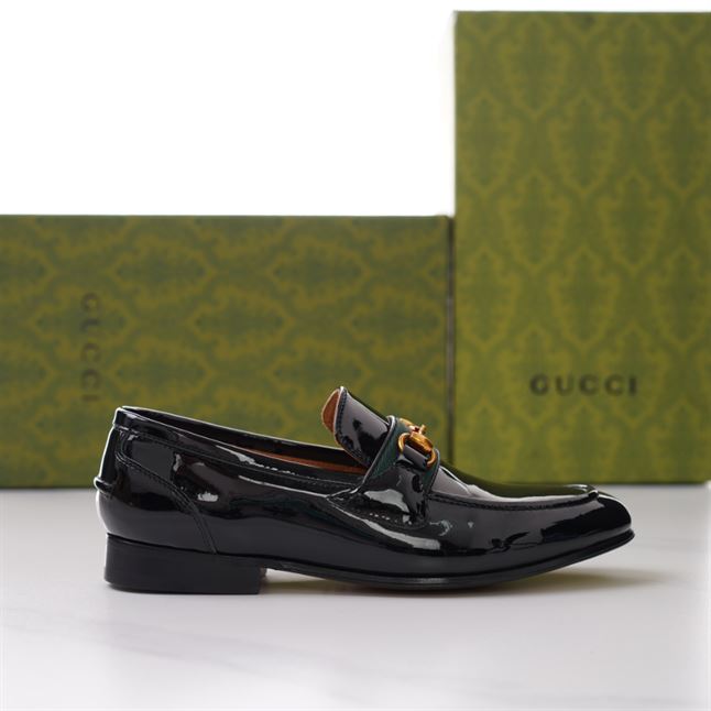 GUCCI BRIXTON WEB LOAFER IN LEATHER WITH HORSEBIT - GL012