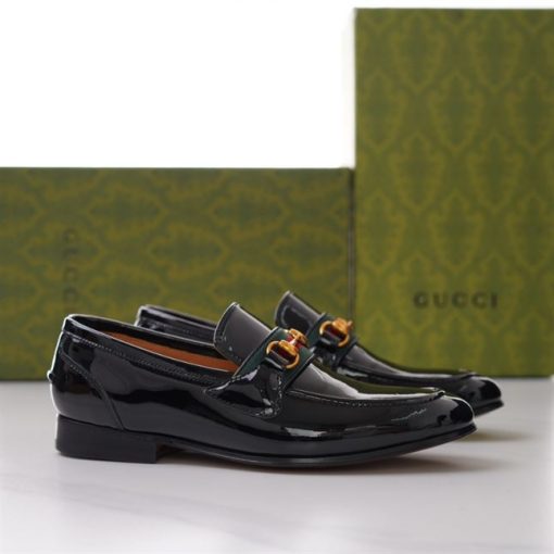 GUCCI BRIXTON WEB LOAFER IN LEATHER WITH HORSEBIT - GL012